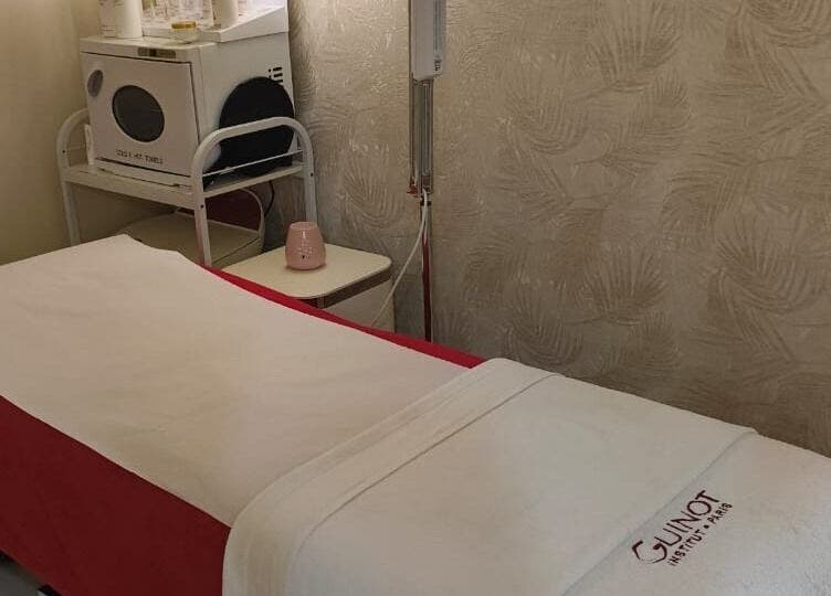 Massage bed at Moora Beauty Salon, Dubai, Dubai, AE, offering a tranquil spa experience.