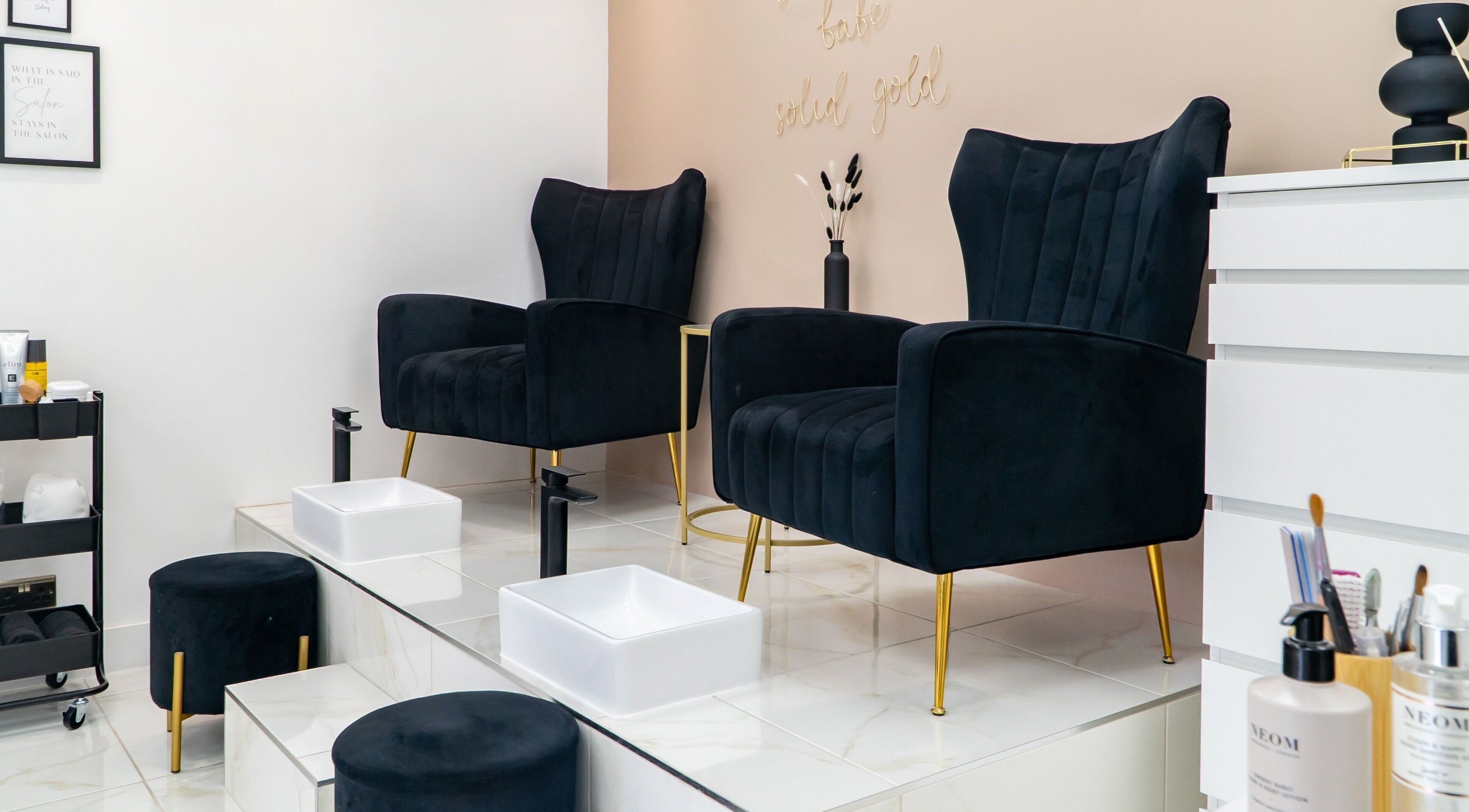 Elegant pedicure chairs at Josie & Co, Lytham St Annes, England, GB, embodying luxury and comfort.