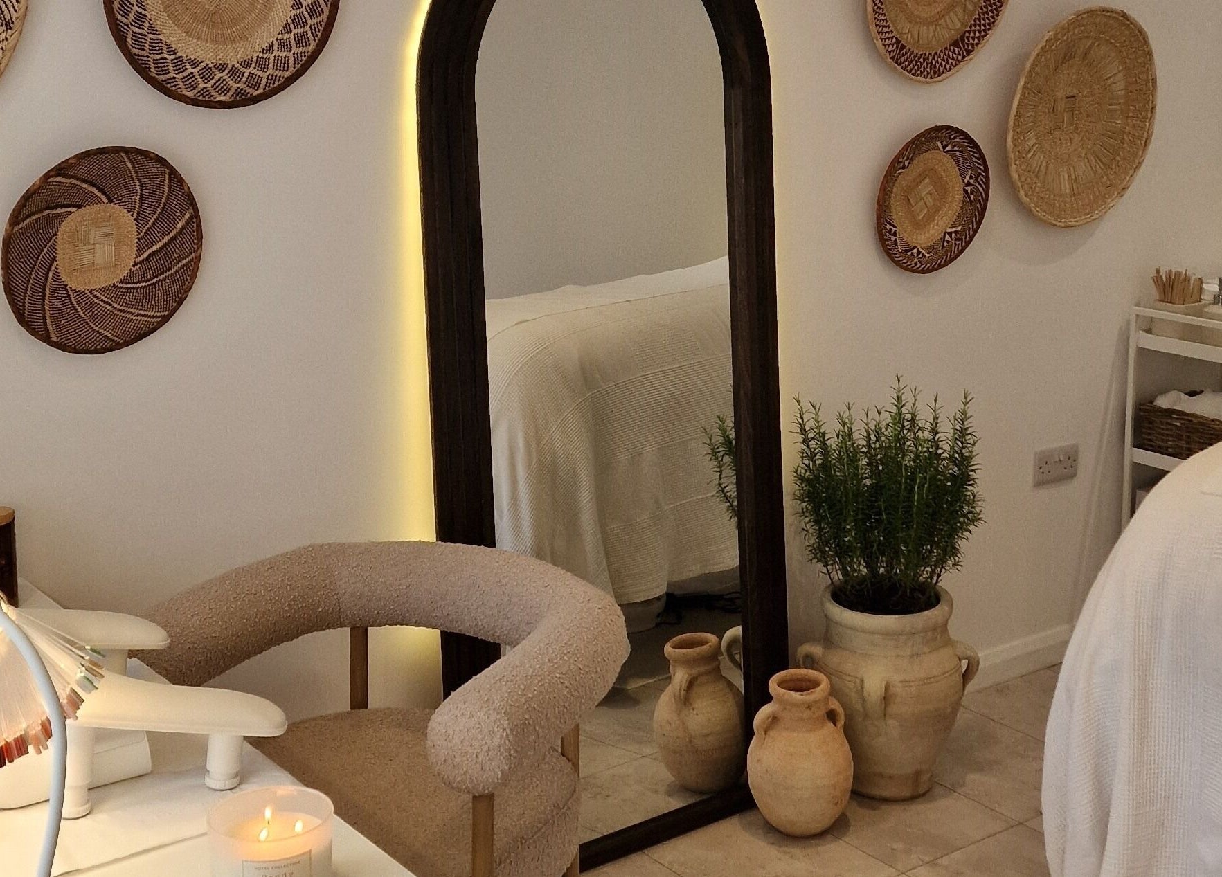 Peaceful treatment room at Klae Beauty, Camberley, England, GB, featuring cozy decor and soothing ambiance.