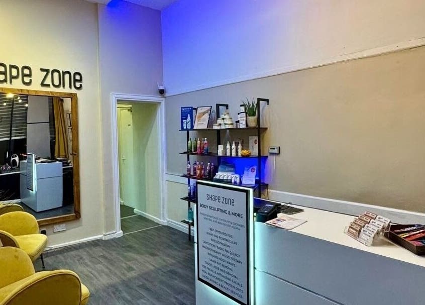 Inviting reception area of Shape Zone London showing modern decor in London, England, GB location.