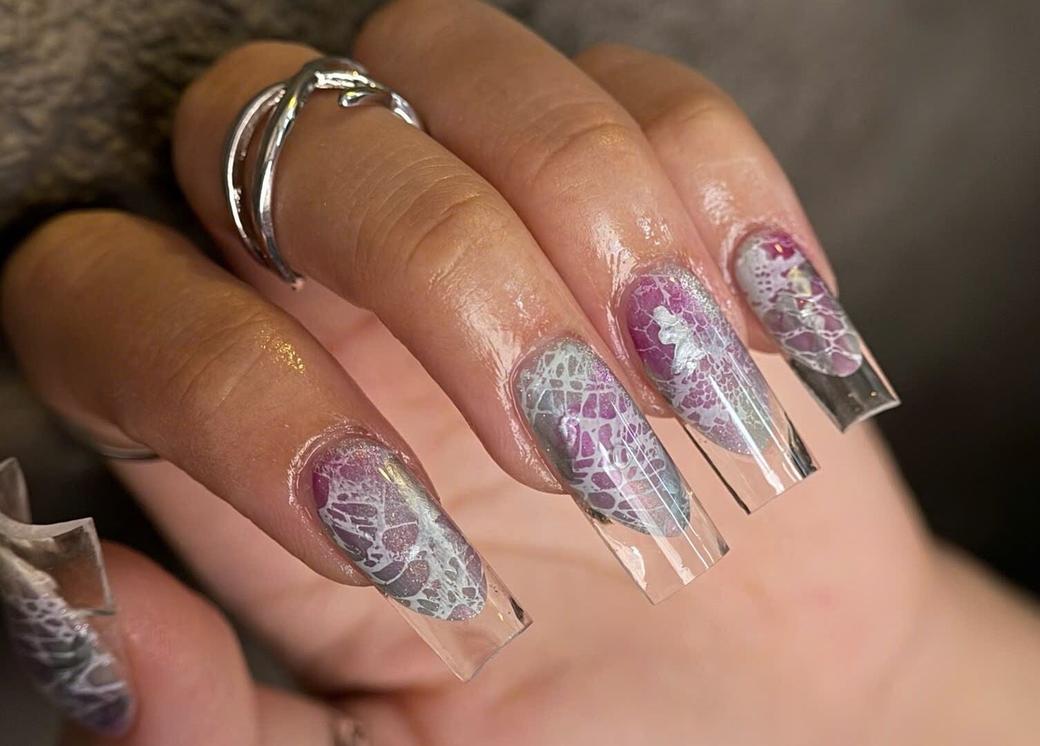 Intricate nail art design at Iconic Nails Studio, Los Altos, California, US.