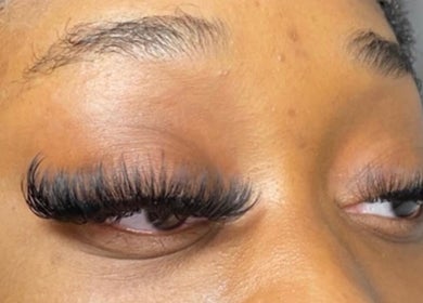 Close-up of elegant eyelash extensions by LashedByValid in Brampton, Ontario, CA.