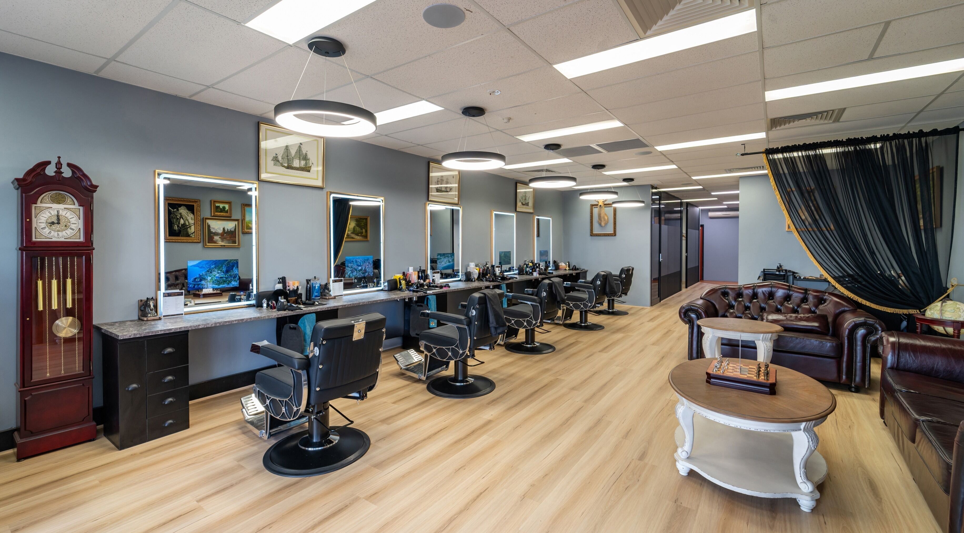 Luxurious interior of Gentlemen's Hair Lounge (Joondalup Branch) in Joondalup, Western Australia, AU.