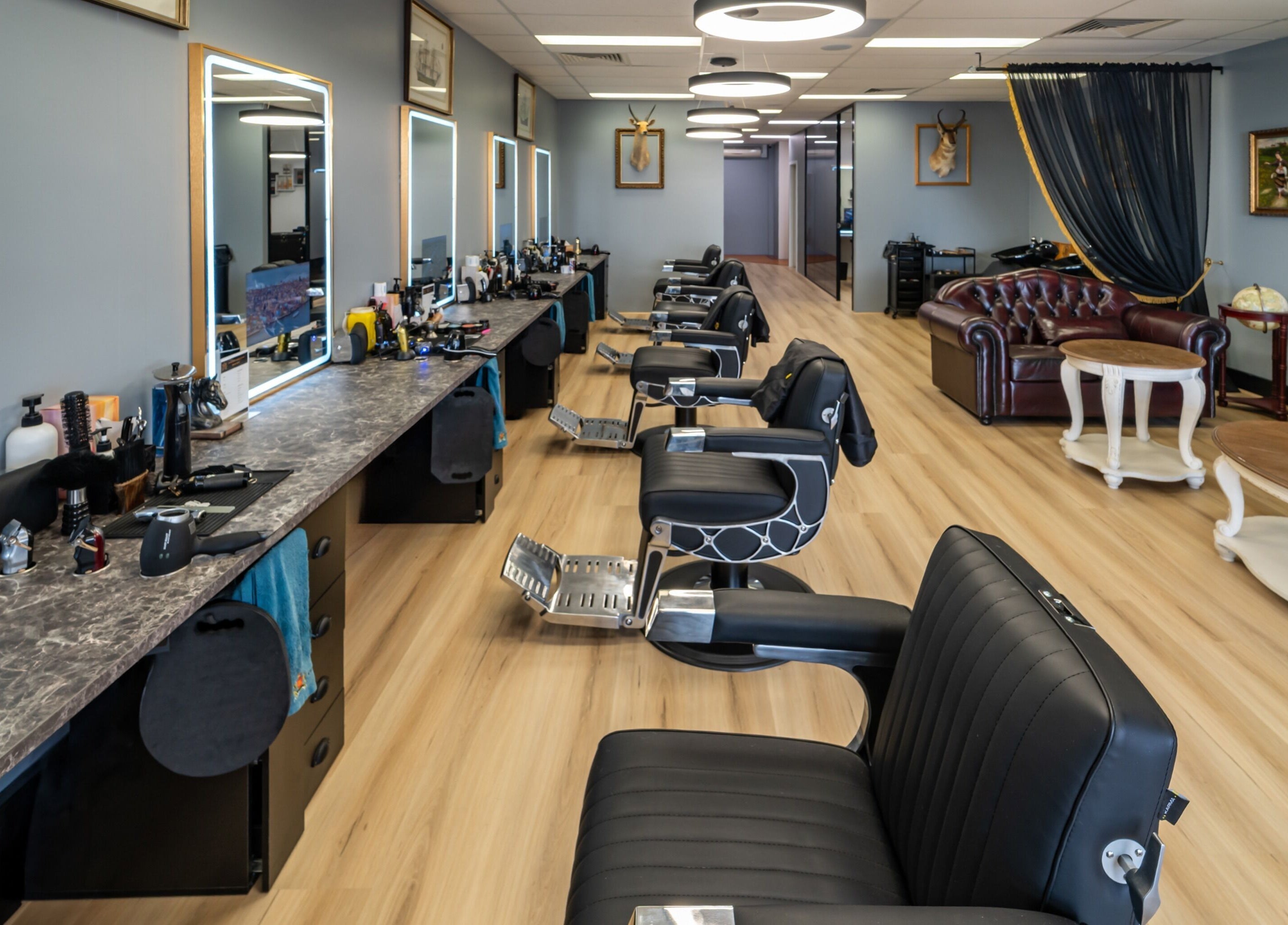 Luxurious interior of Gentlemen's Hair Lounge (Joondalup Branch) in Joondalup, Western Australia, AU.