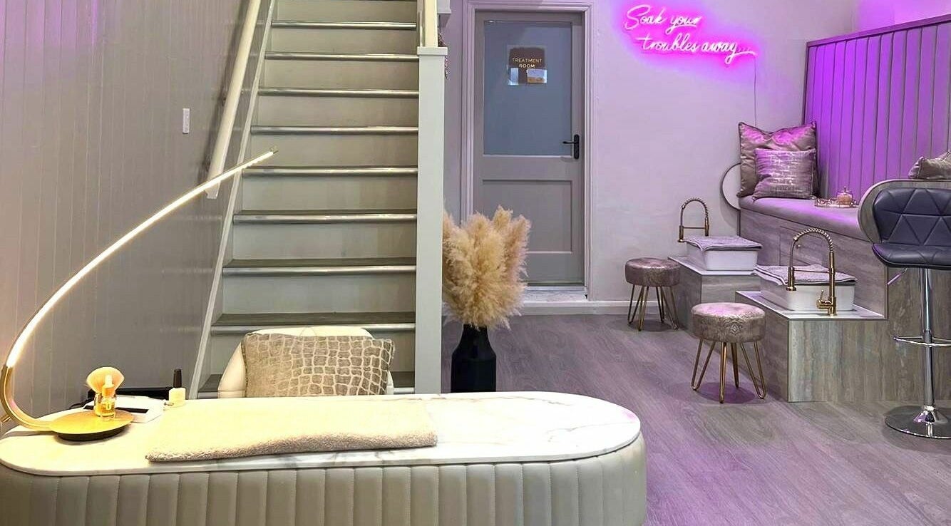 Relaxing interior at GLAM Skin Clinic Beauty and Nails, Penrith, England, GB, with inviting seating and soft lighting.