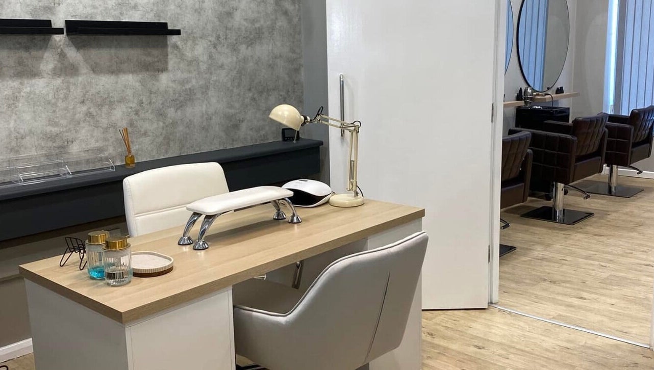 Modern nail station at Nails by Erika in Morley, England, GB featuring sleek furniture and stylish decor.