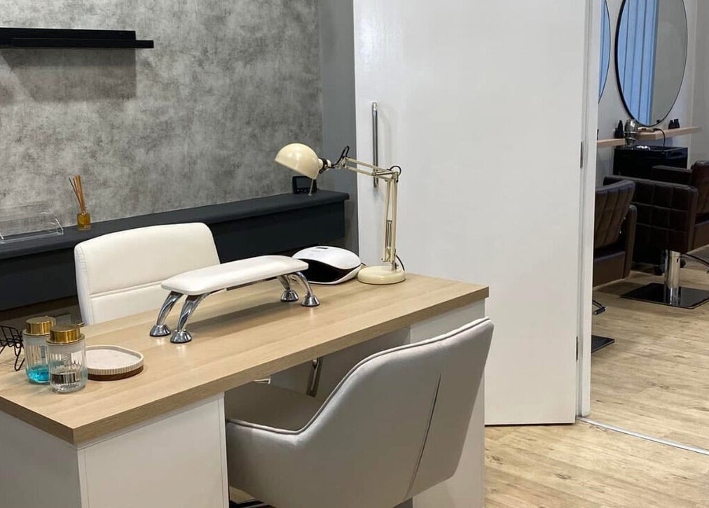 Modern nail station at Nails by Erika in Morley, England, GB featuring sleek furniture and stylish decor.