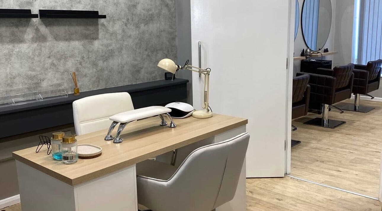 Modern nail station at Nails by Erika in Morley, England, GB featuring sleek furniture and stylish decor.