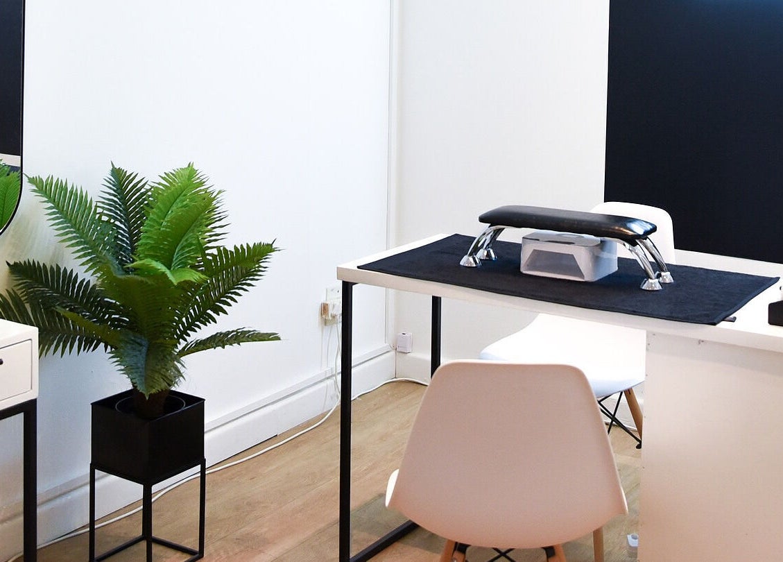 Stylish nail table setup at Nova Beauty Studio, Cape Town, Western Cape, ZA, featuring modern decor.