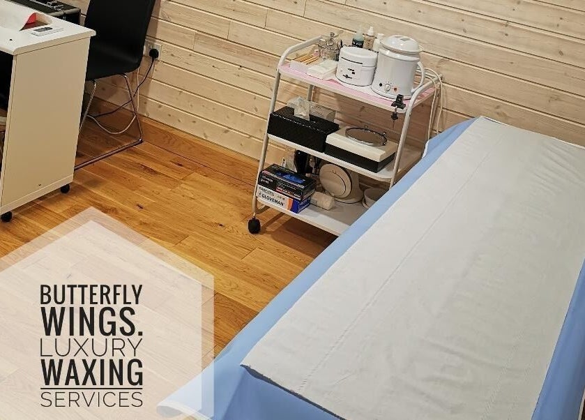 Be Bare Beauty waxing room with treatment table and supplies in Harlow, England, GB.