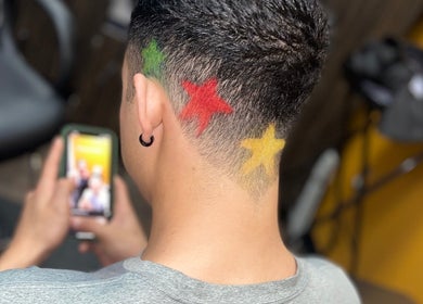 Vibrant star hair design at Elite Luster by Mandie in San Antonio, Texas, US.