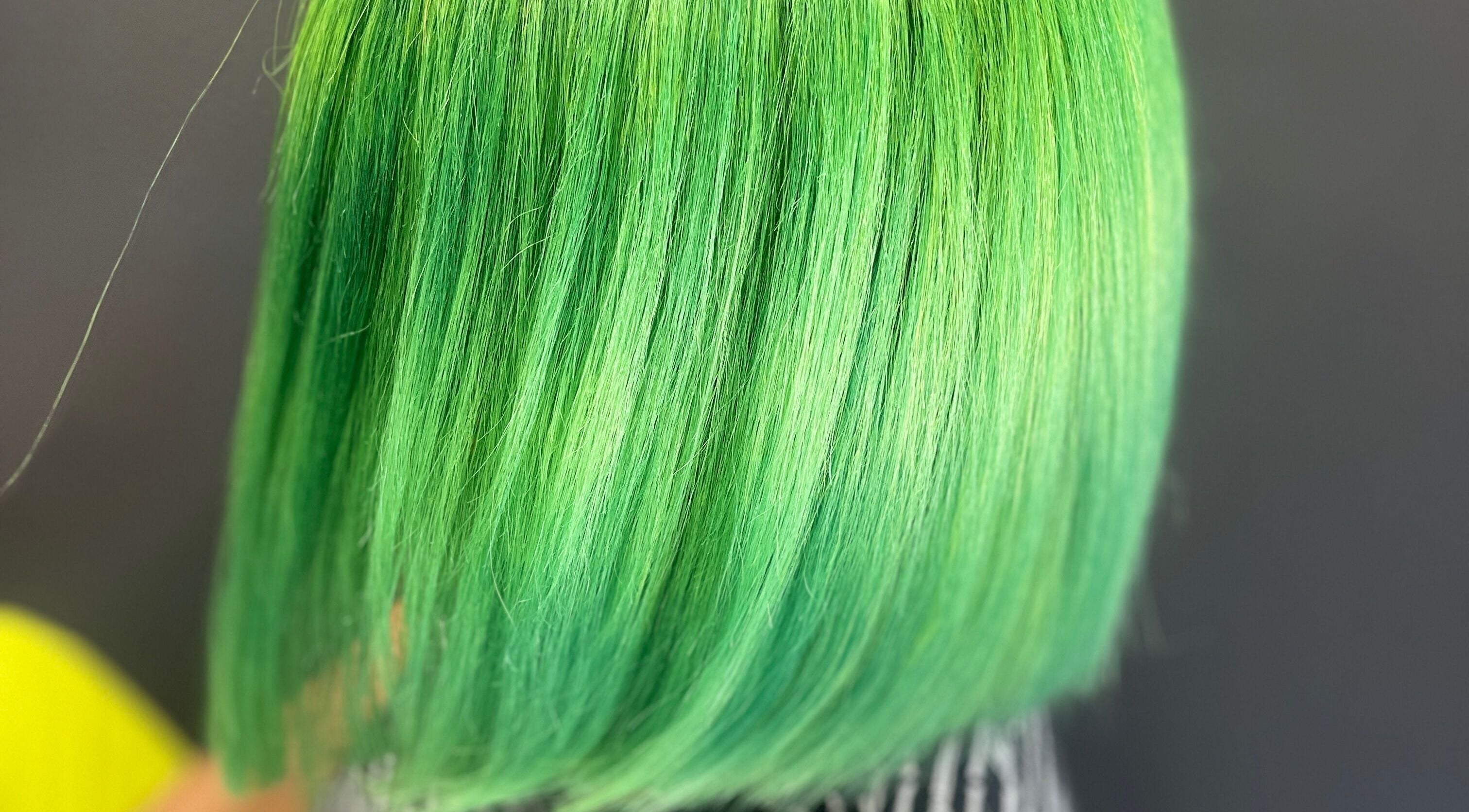 Vibrant green hair color showcased at Elite Luster by Mandie in San Antonio, Texas, US.
