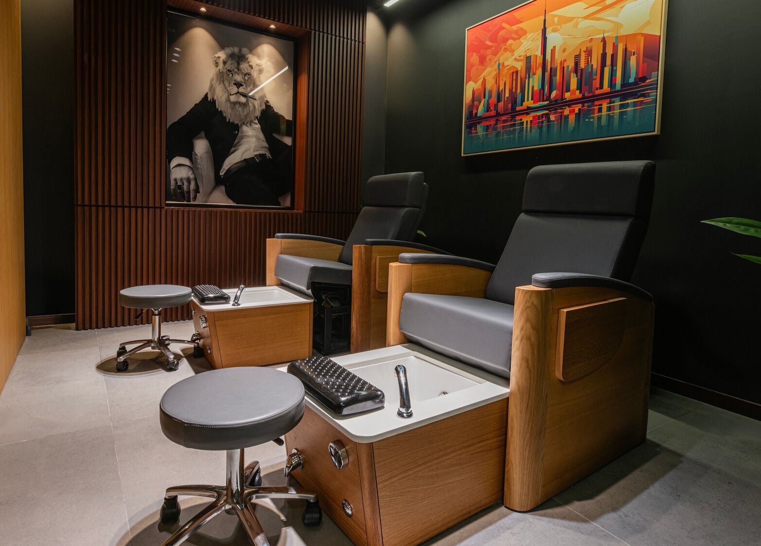 Relaxing pedicure chairs at House of Cuts - Business Bay, Dubai, Dubai, AE, with stylish decor.