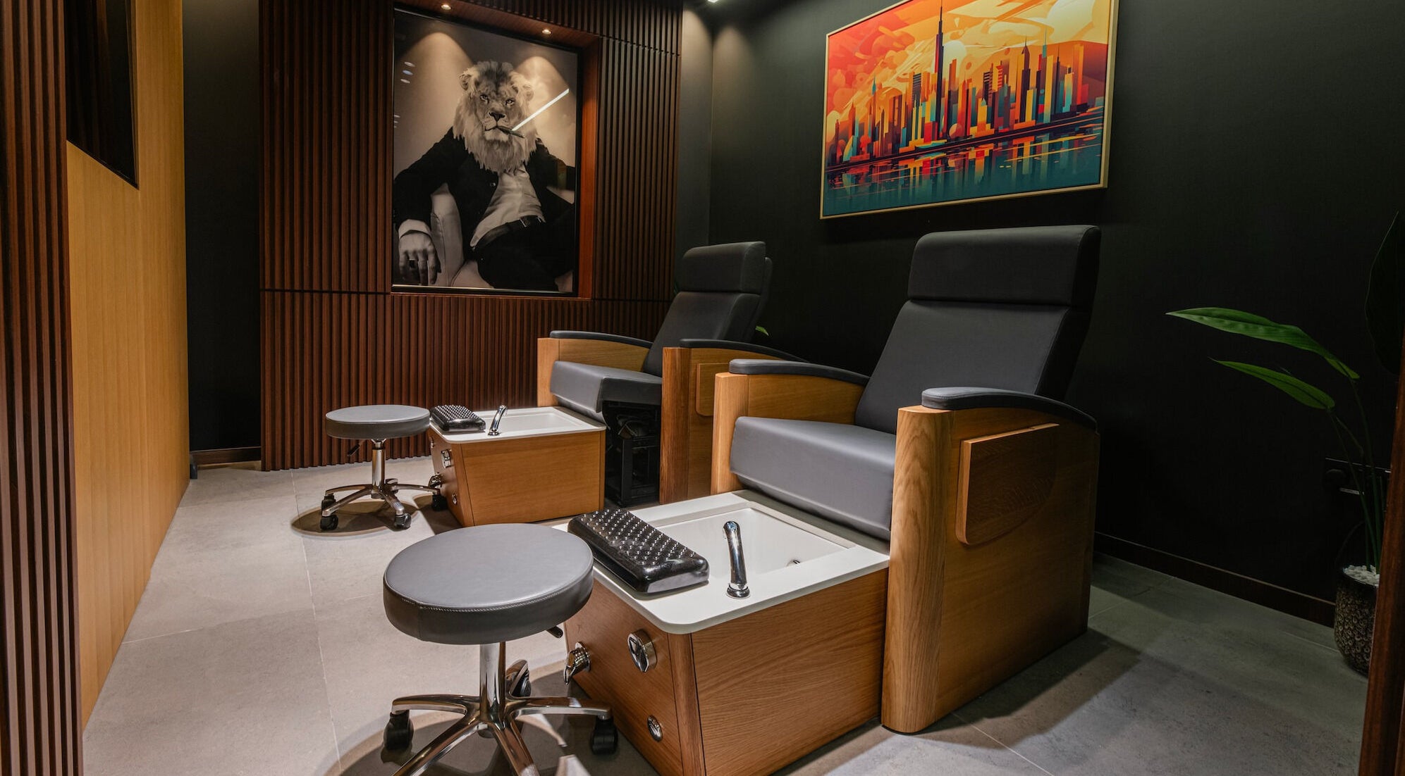 Relaxing pedicure chairs at House of Cuts - Business Bay, Dubai, Dubai, AE, with stylish decor.