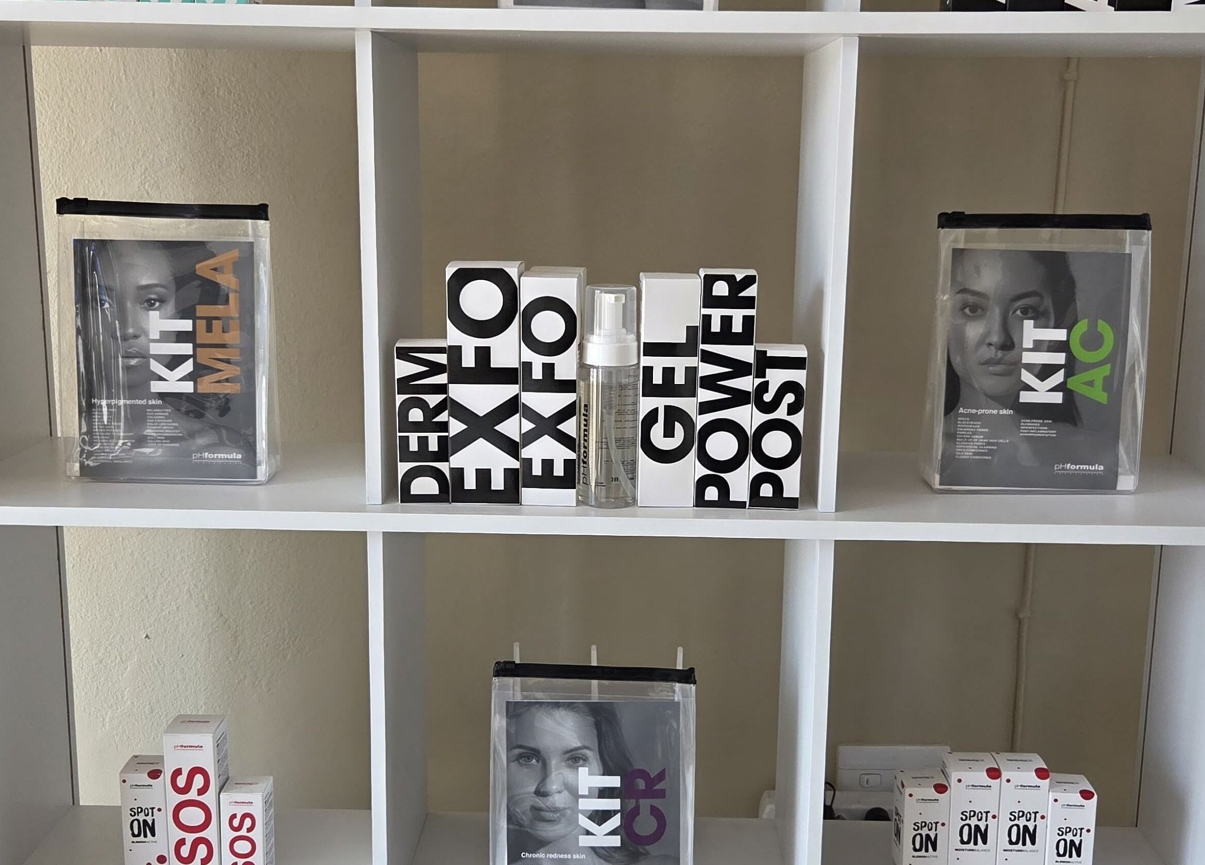 Product display at EM Aesthetics Potchefstroom, Potchefstroom, North West, ZA showcasing skincare items.