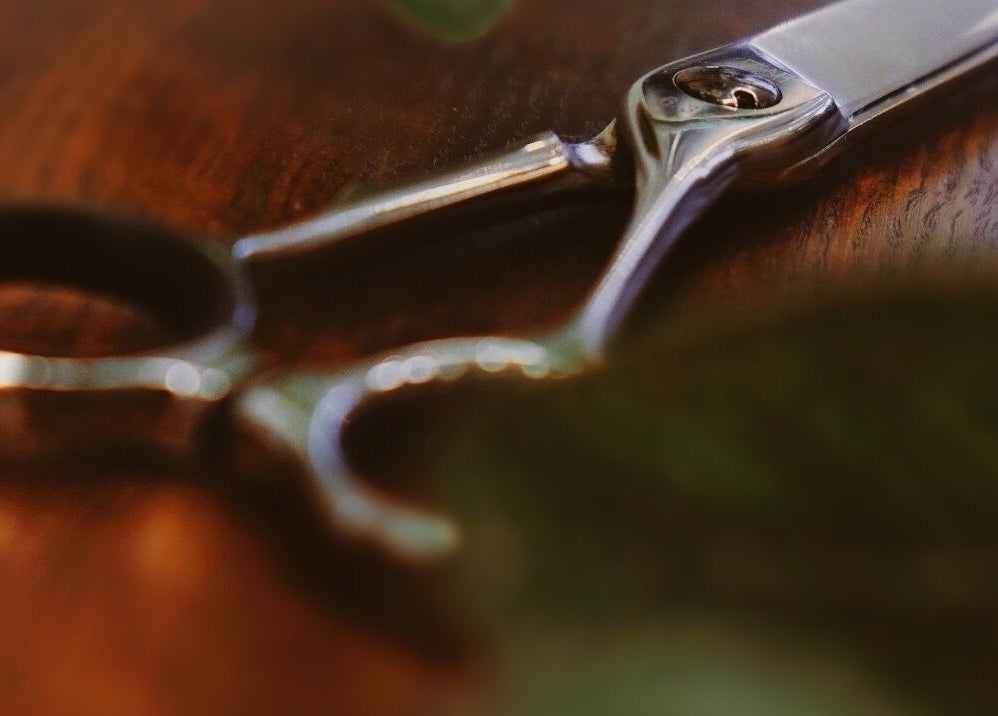 Stylish hairdressing scissors at Dovecote Hair Studio (Ice), Oxford, England, GB.