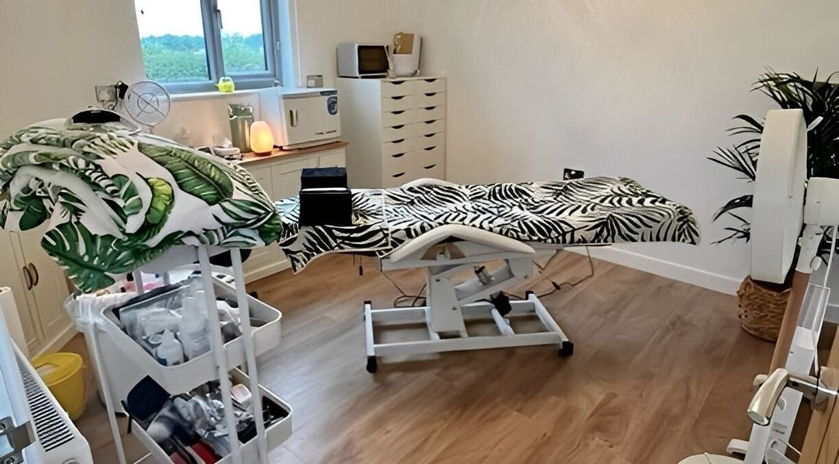 The Beauty Clinic treatment room with tropical decor in Stafford, England, GB.