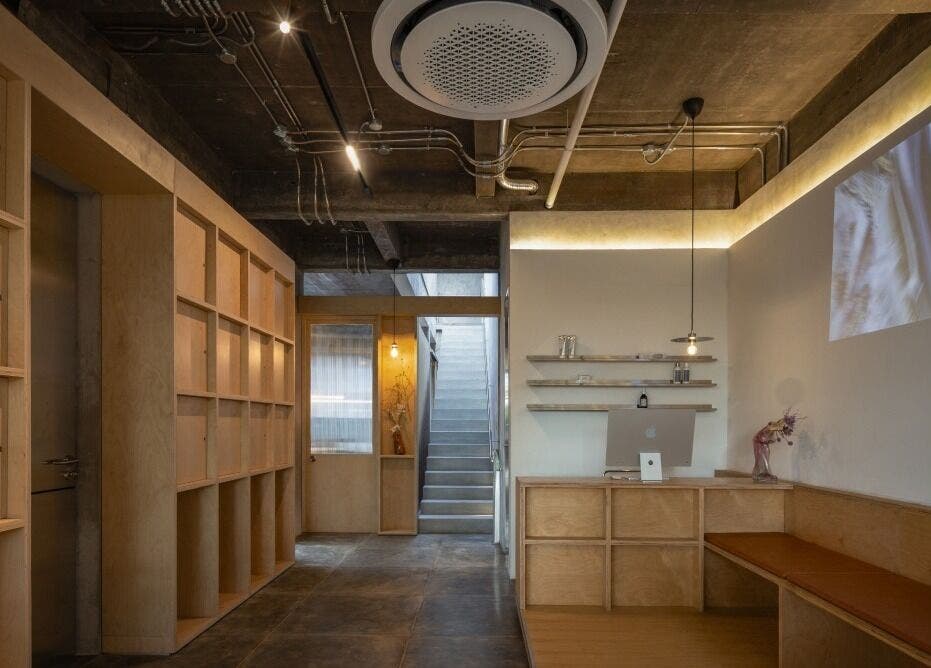 Reception of Hair Salon & Facial in Ubud — RASA GAYA, Bali, Bali, ID with modern wooden interior design.