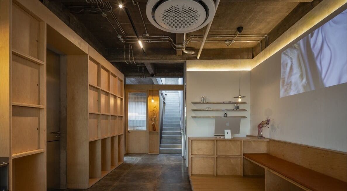 Reception of Hair Salon & Facial in Ubud — RASA GAYA, Bali, Bali, ID with modern wooden interior design.