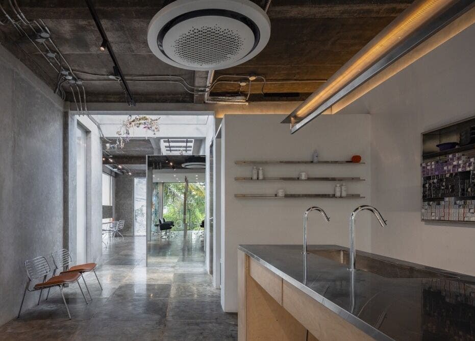 Minimalist interior of Hair Salon & Facial in Ubud — RASA GAYA, Bali, ID showcases sleek concrete design.