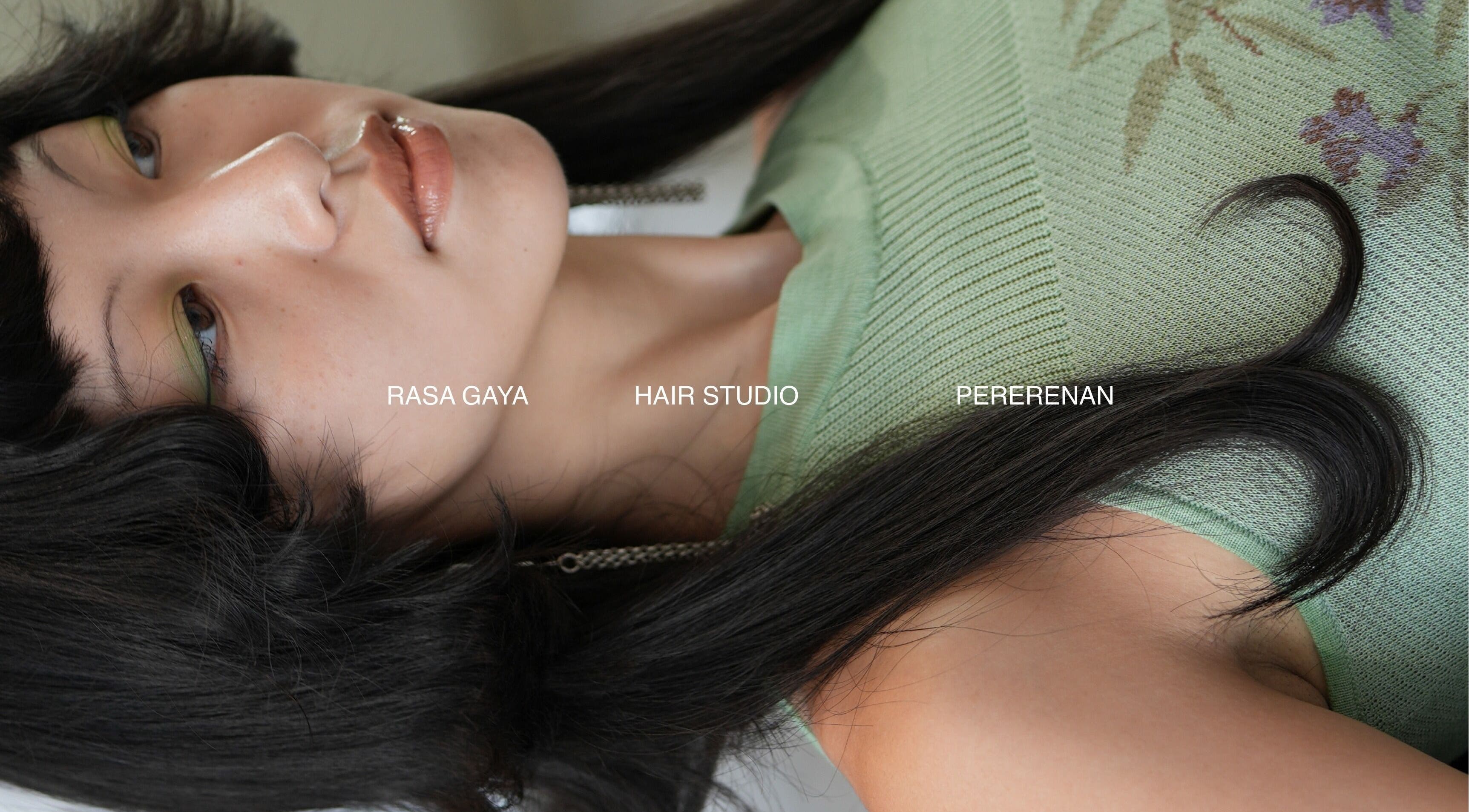 Close-up of serene woman with dark hair styled at Hair Salon in Pererenan — RASA GAYA, Bali, Bali, ID.