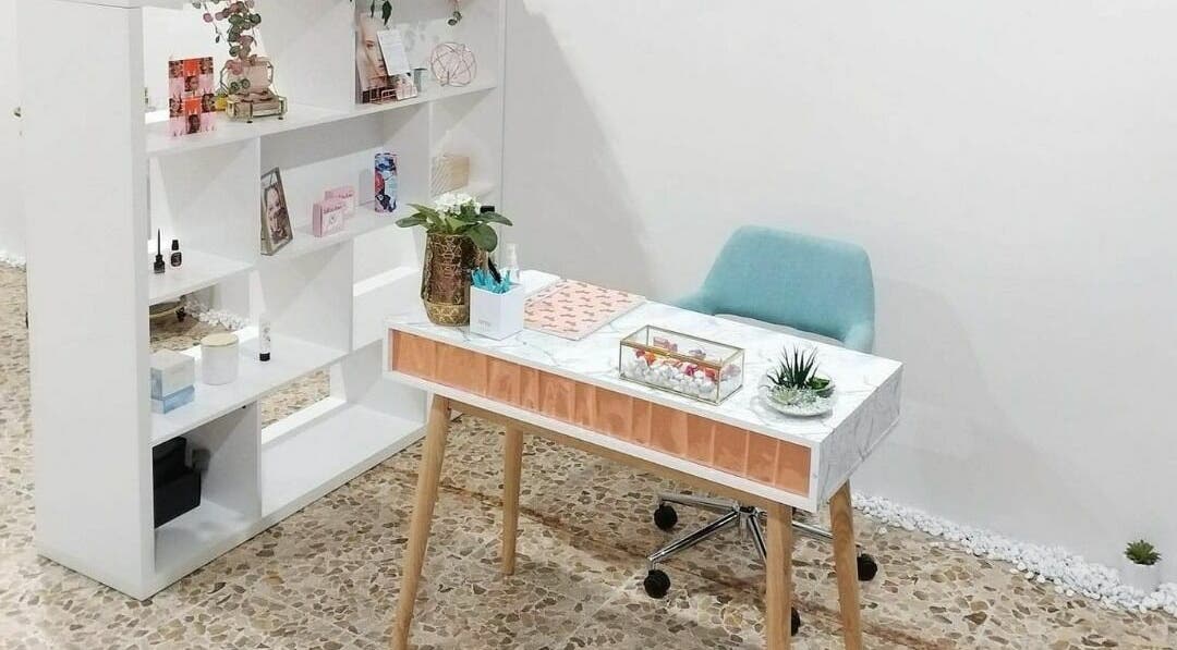 Elegant reception desk at The Seven Great Lashes in Melbourne, Victoria, AU showcases beauty and style.