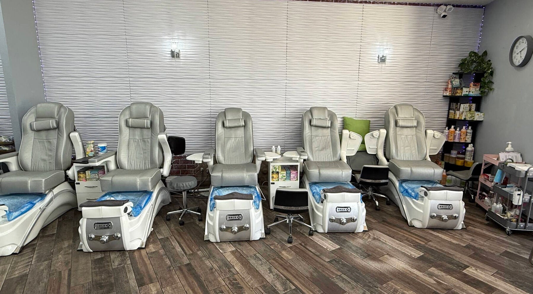 Sleek pedicure chairs at Nail Couture Cave Creek, Cave Creek, Arizona, US, offering a relaxing spa experience.