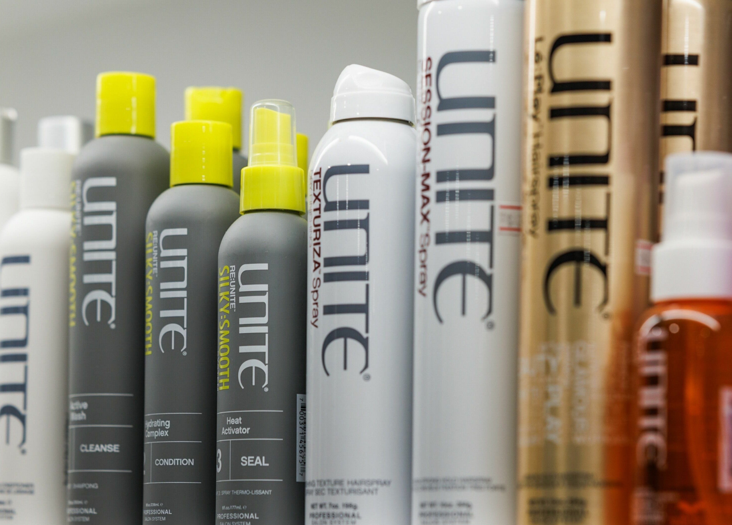 Haircare products on display at Mane On Mowbray, East Brisbane, Queensland, AU.