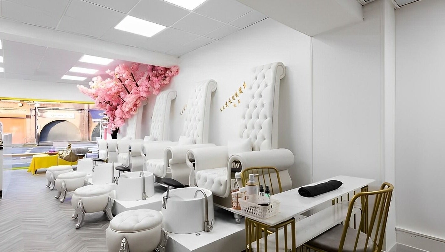 Luxurious pedicure chairs at Chocolate & Nails - Northfield, London, England, GB with chic decor and elegant setting.