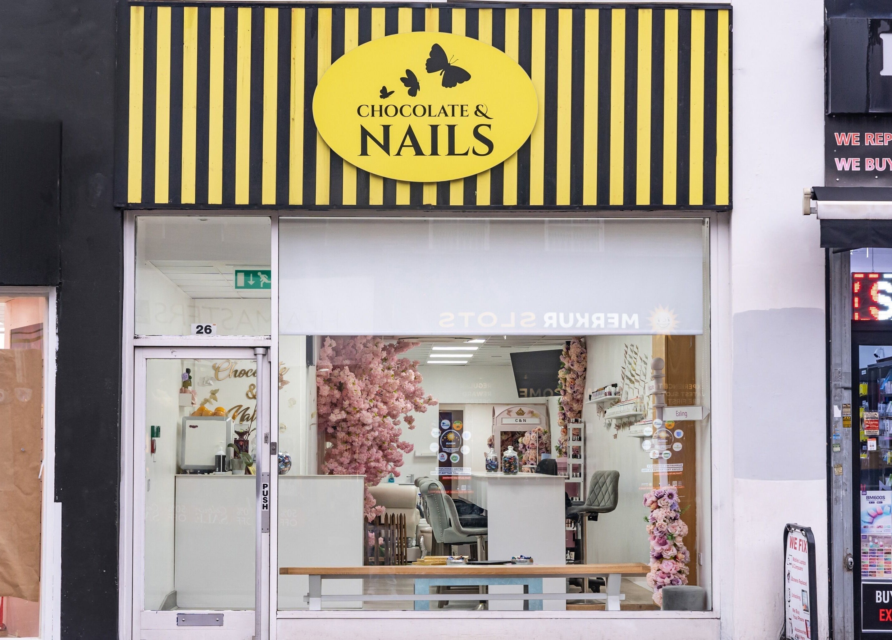 Front view of Chocolate & Nails - Ealing Broadway, a stylish beauty salon in London, England, GB.