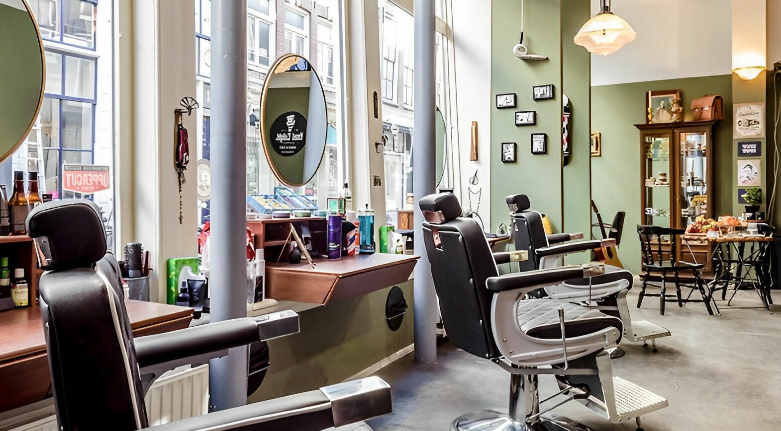 Chic interior of Head Enlight District - Barbershop & Concept Store in Amsterdam, Noord-Holland, NL.
