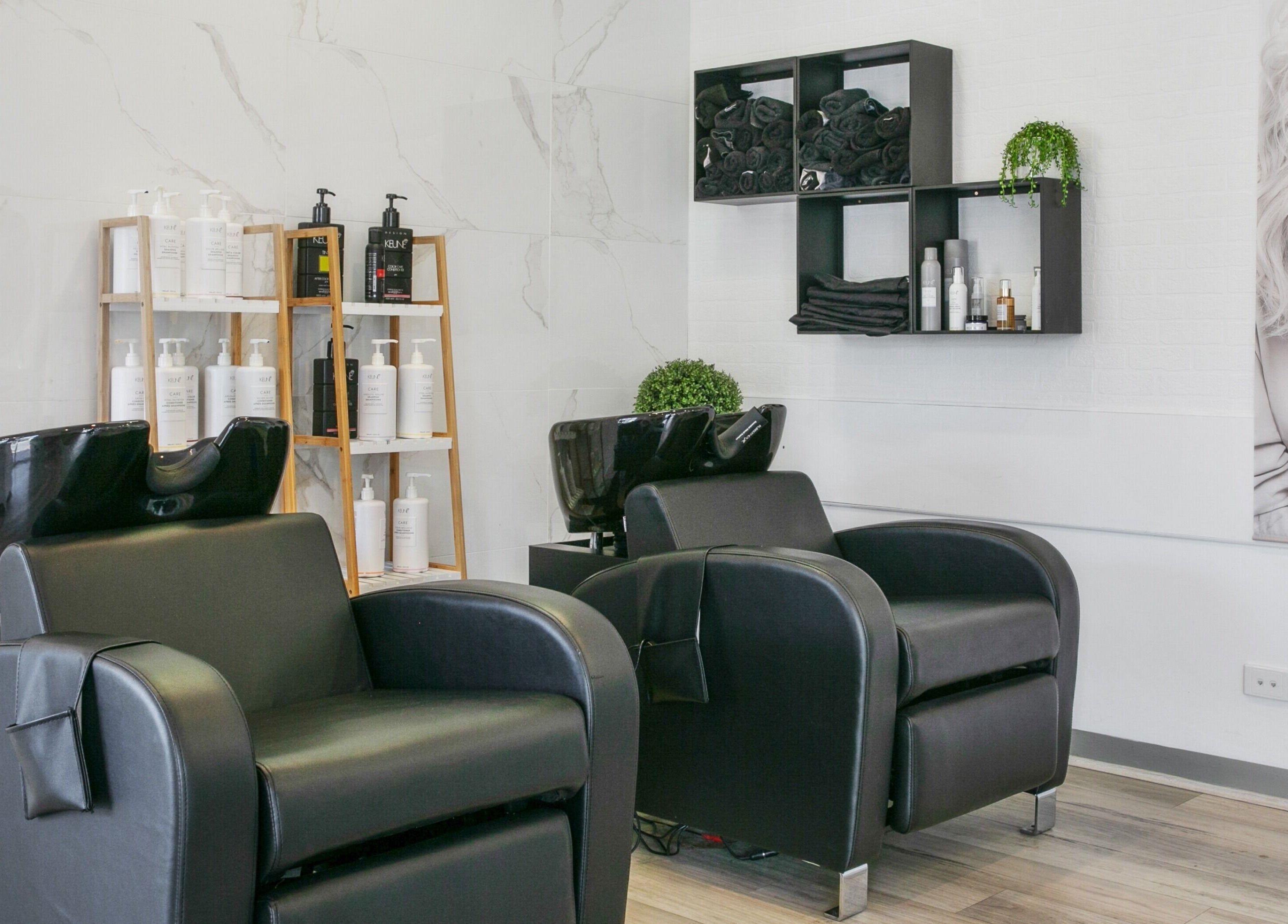 Modern salon chairs at Hair In Bittern, Bittern, Victoria, AU showcase style and comfort.