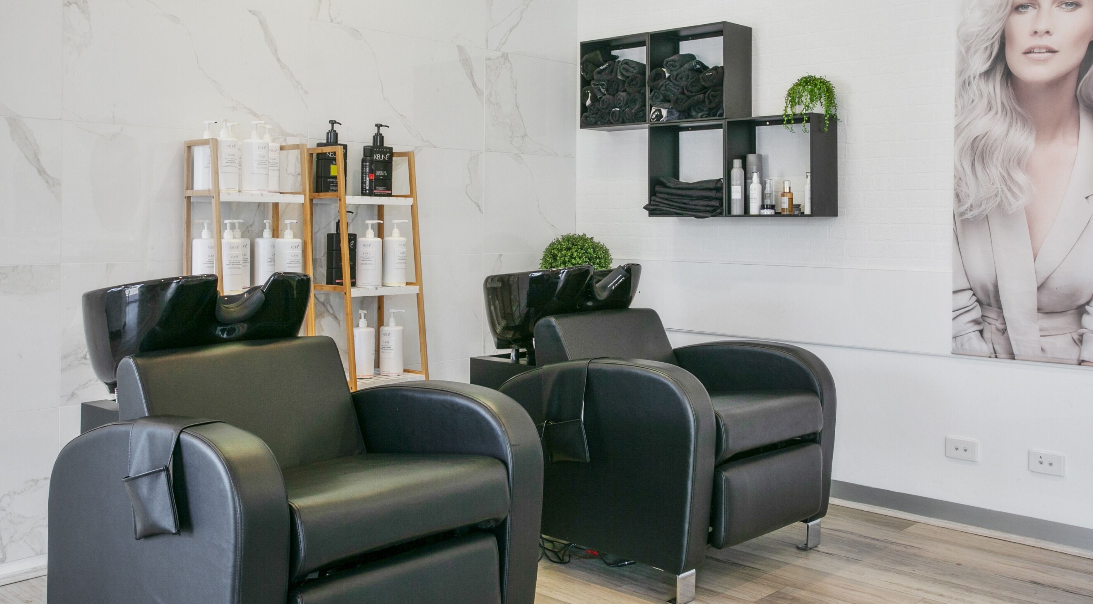 Modern salon chairs at Hair In Bittern, Bittern, Victoria, AU showcase style and comfort.