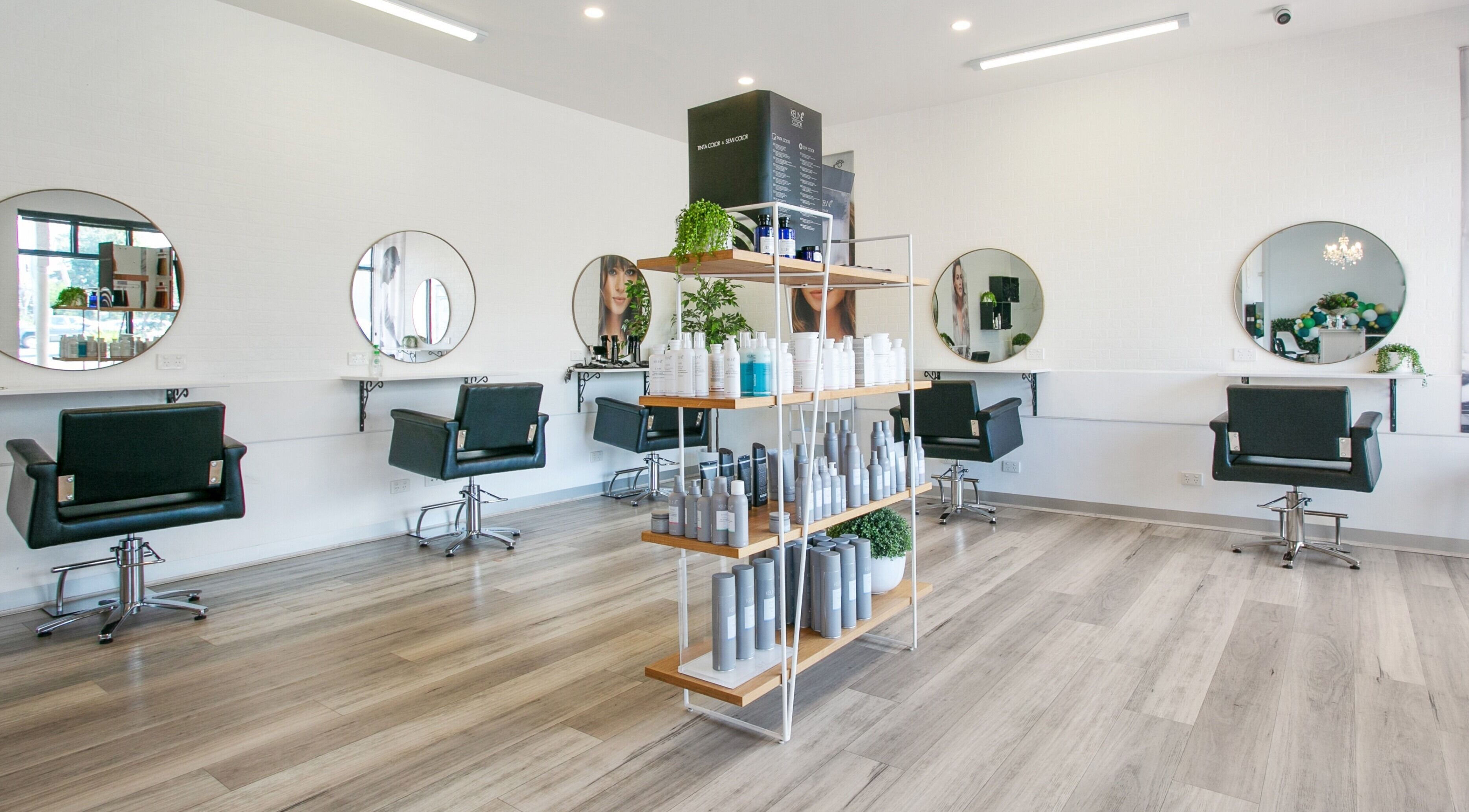 Modern salon interior at Hair In Bittern, showcasing styling stations in Bittern, Victoria, AU.