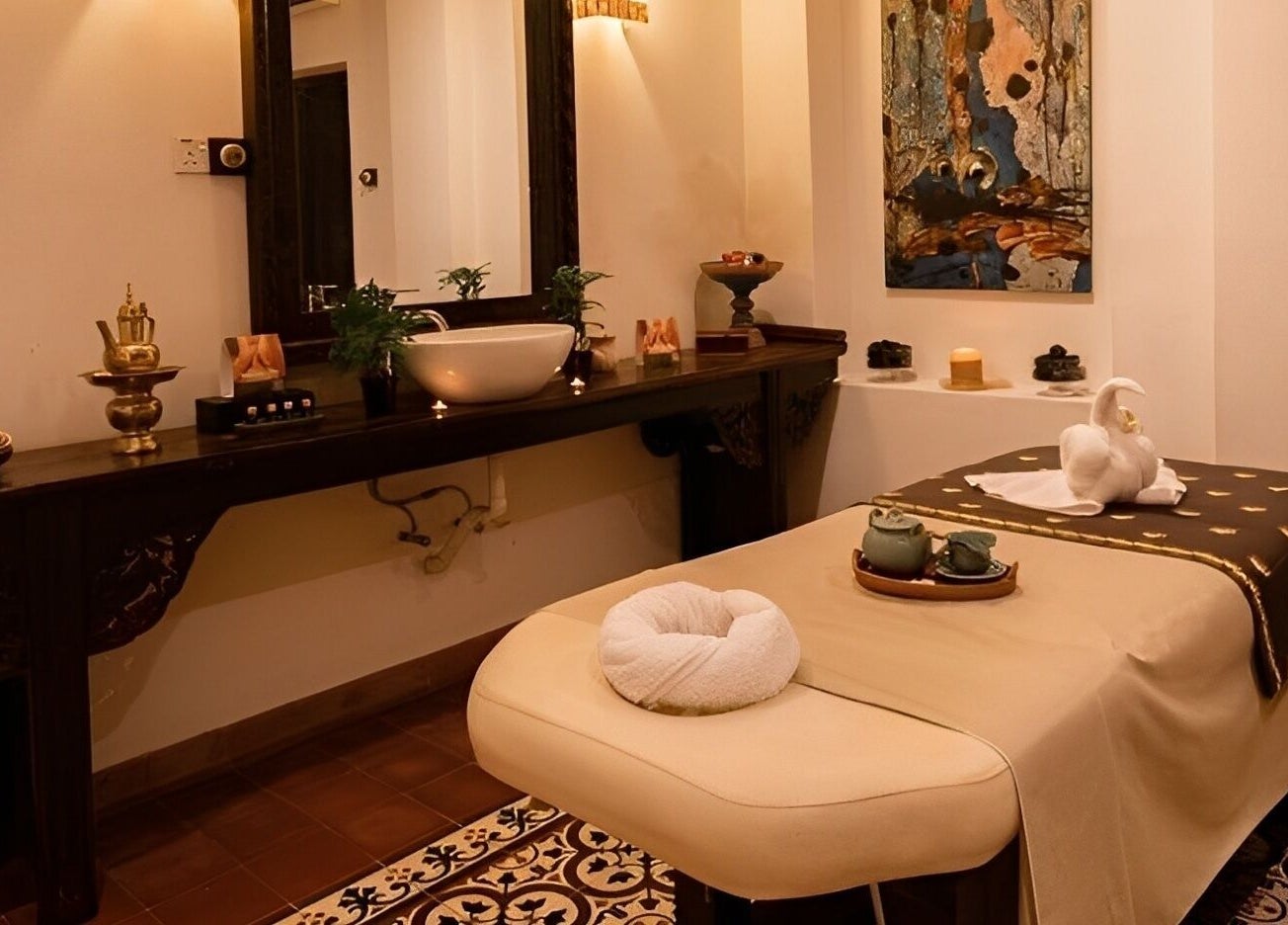 Relaxing massage room at Teratak Spa at Penaga Hotel, George Town, Pulau Pinang, MY with elegant decor.