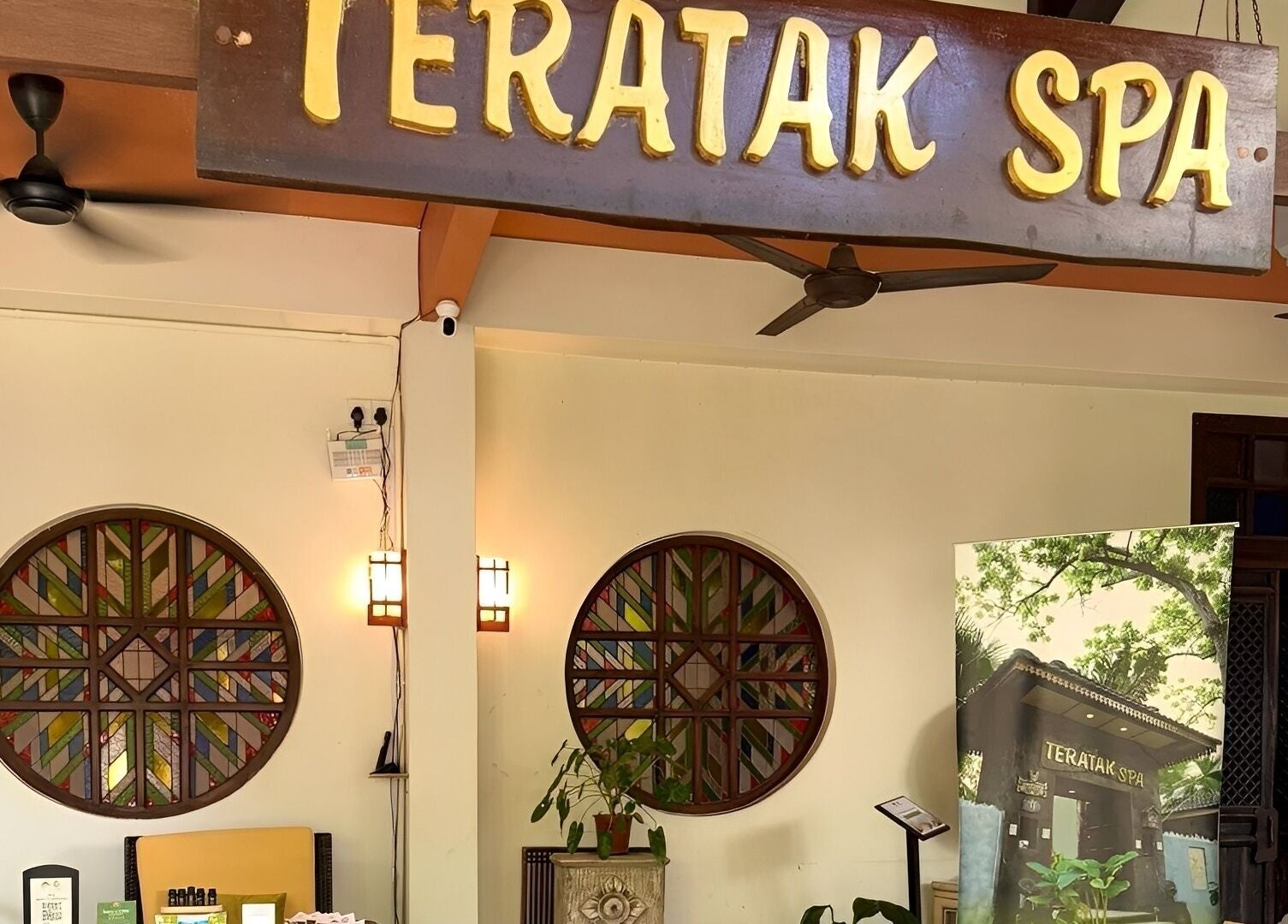 Entrance of Teratak Spa at Penaga Hotel, George Town, Pulau Pinang, MY with a welcoming sign.