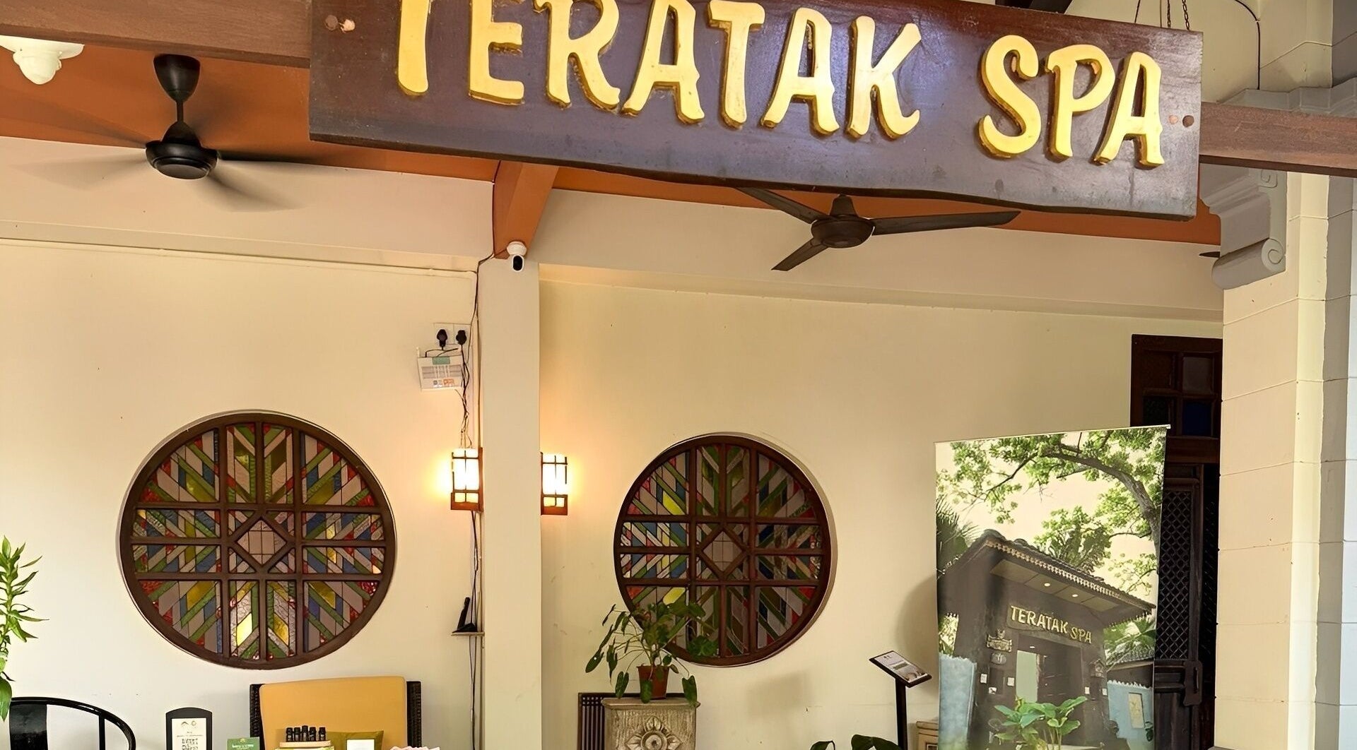 Entrance of Teratak Spa at Penaga Hotel, George Town, Pulau Pinang, MY with a welcoming sign.