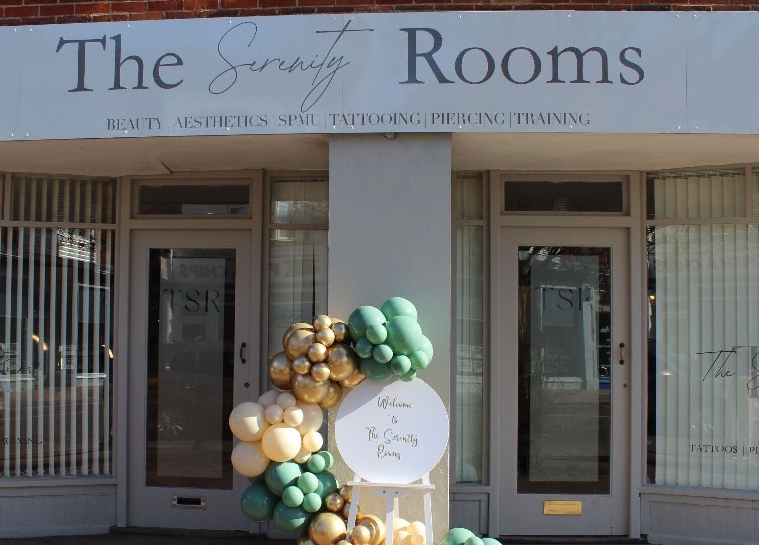 Front entrance of The Serenity Rooms in Emsworth, England, GB with elegant signage.