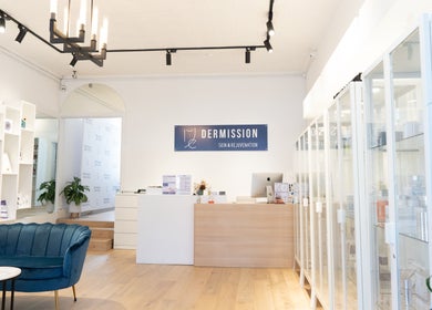 Modern reception area at Dermission Skin And Rejuvenation, Bentleigh, Victoria, AU with elegant decor.