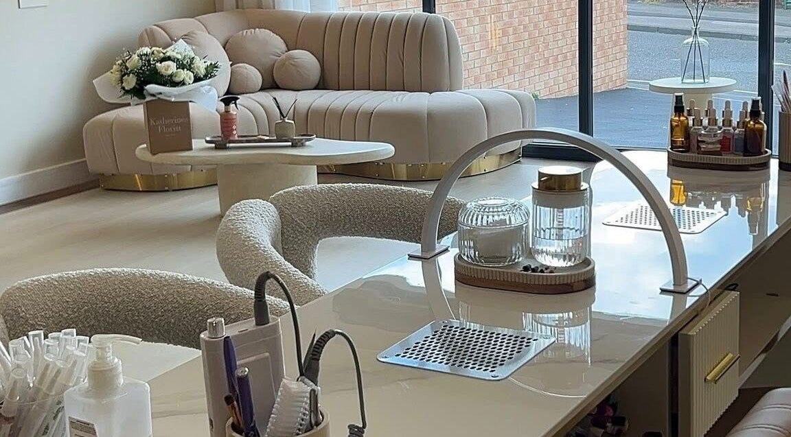 Ormofia's elegant beauty lounge featuring plush seating and nail station. Located in Sunderland, England, GB.
