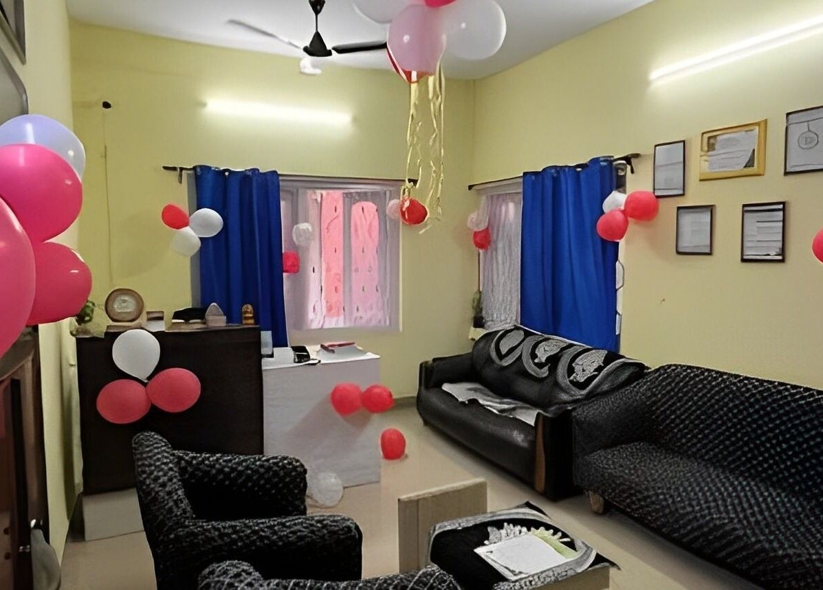 Decorated lounge at Arogya Ayurveda Panchakarma Center Pvt Ltd in Tollygunge, Kolkata, West Bengal, IN.