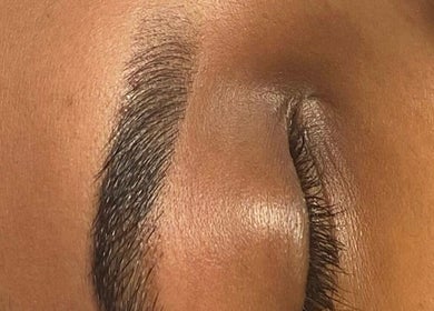 Close-up of perfectly groomed eyebrow at N1 Beauty Base, London, England, GB.