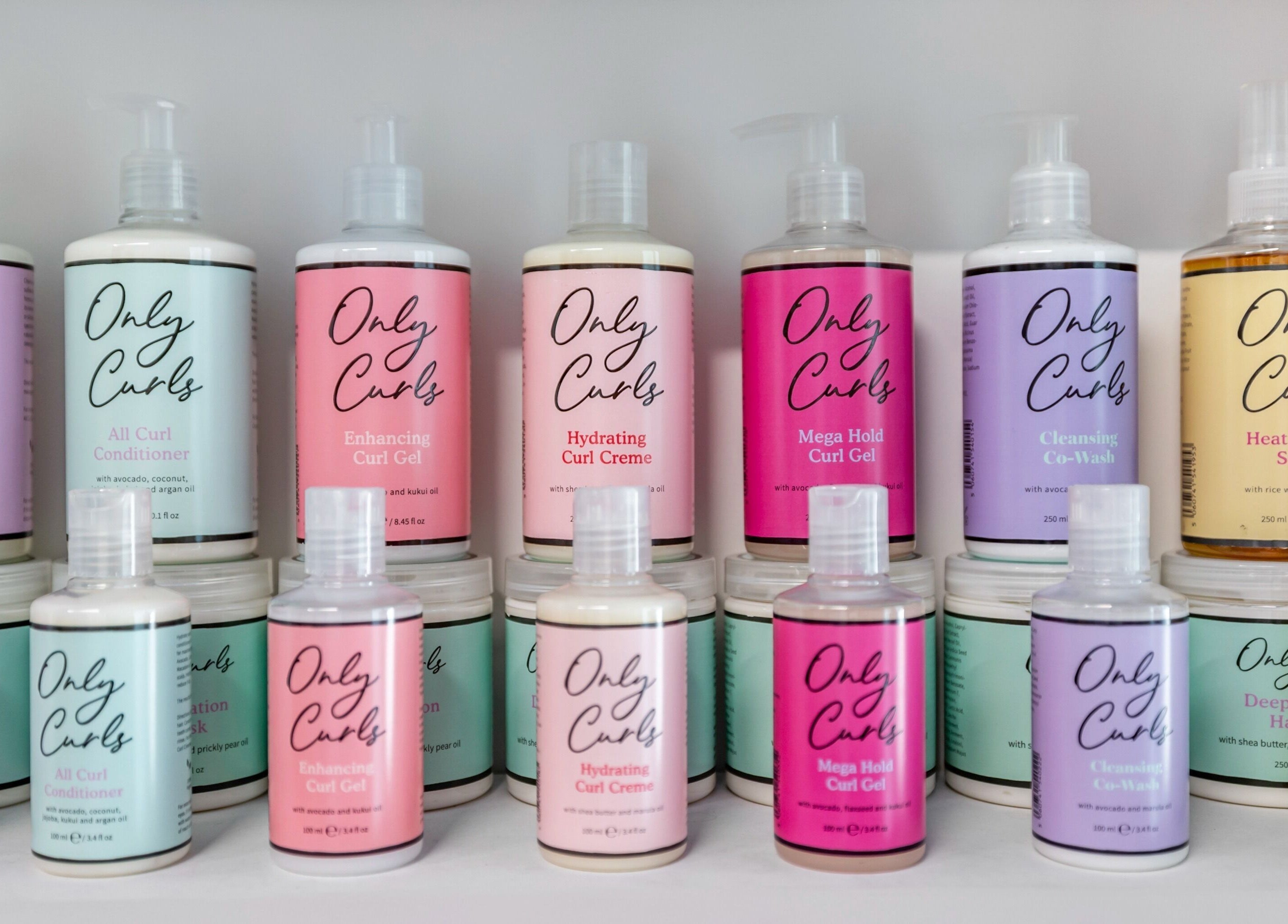 Only Curls product display at Curl Power by Elaine in London, England, GB, showcasing diverse curl care items.
