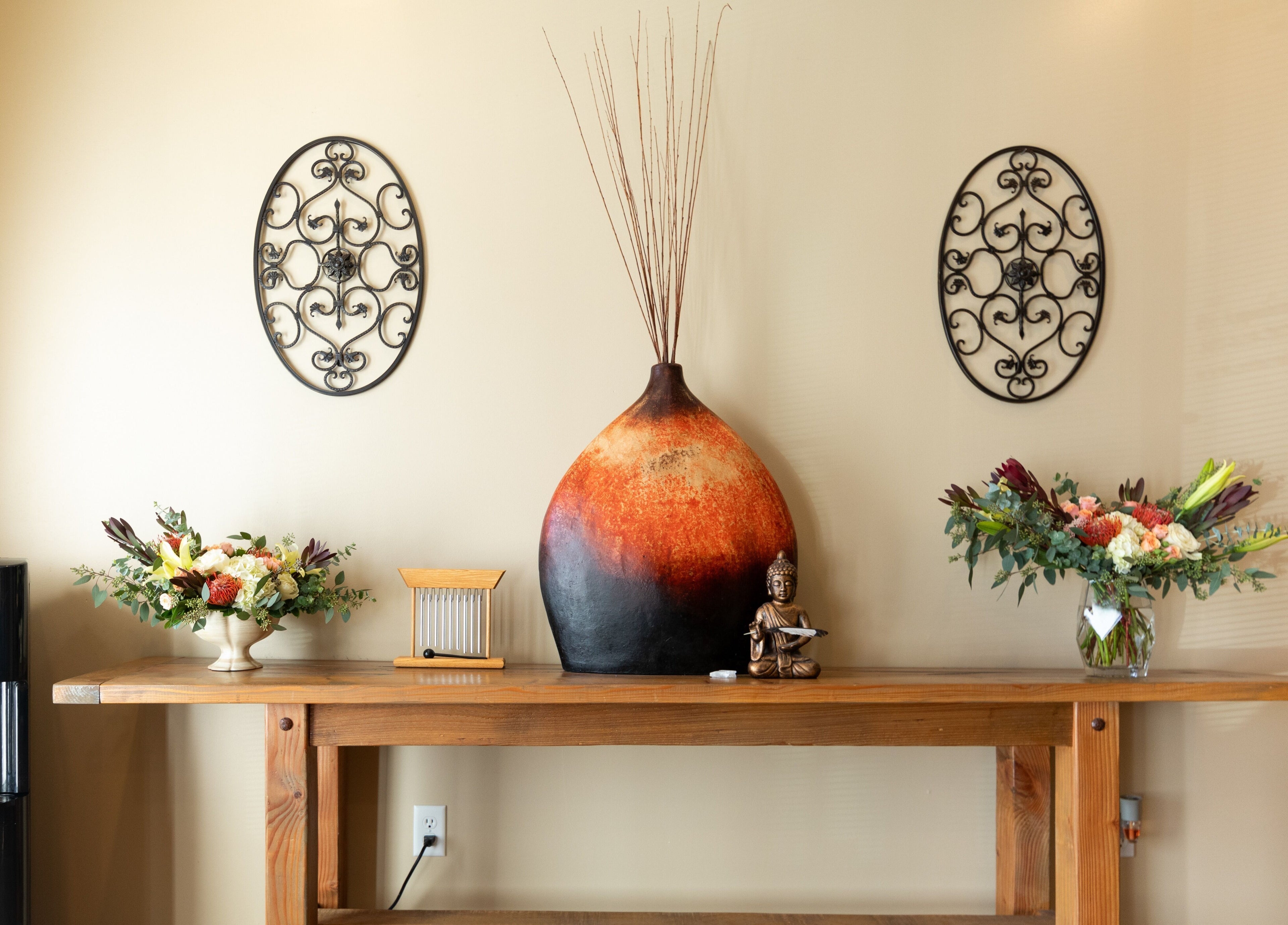 Elegant reception area at Return To Harmony in Draper, Utah, US with floral decor and soothing aesthetics.
