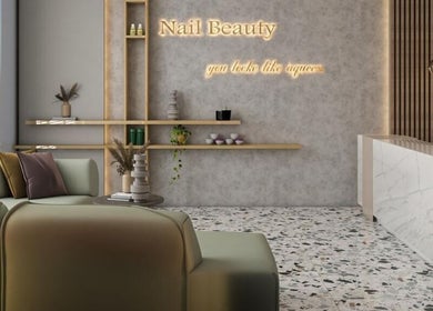 Modern interior of Polish Beauty Lounge Salon, Umm Al Quwain, AE featuring stylish seating and decor.