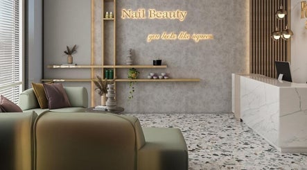 Modern interior of Polish Beauty Lounge Salon, Umm Al Quwain, AE featuring stylish seating and decor.