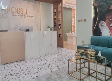 Sophisticated reception at Polish Beauty Lounge Salon, Umm Al Quwain, AE, showcasing modern luxury design.