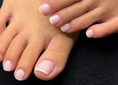 Stylish French pedicure at Casa Artistry in Campsie, New South Wales, AU. Perfect finish nails.