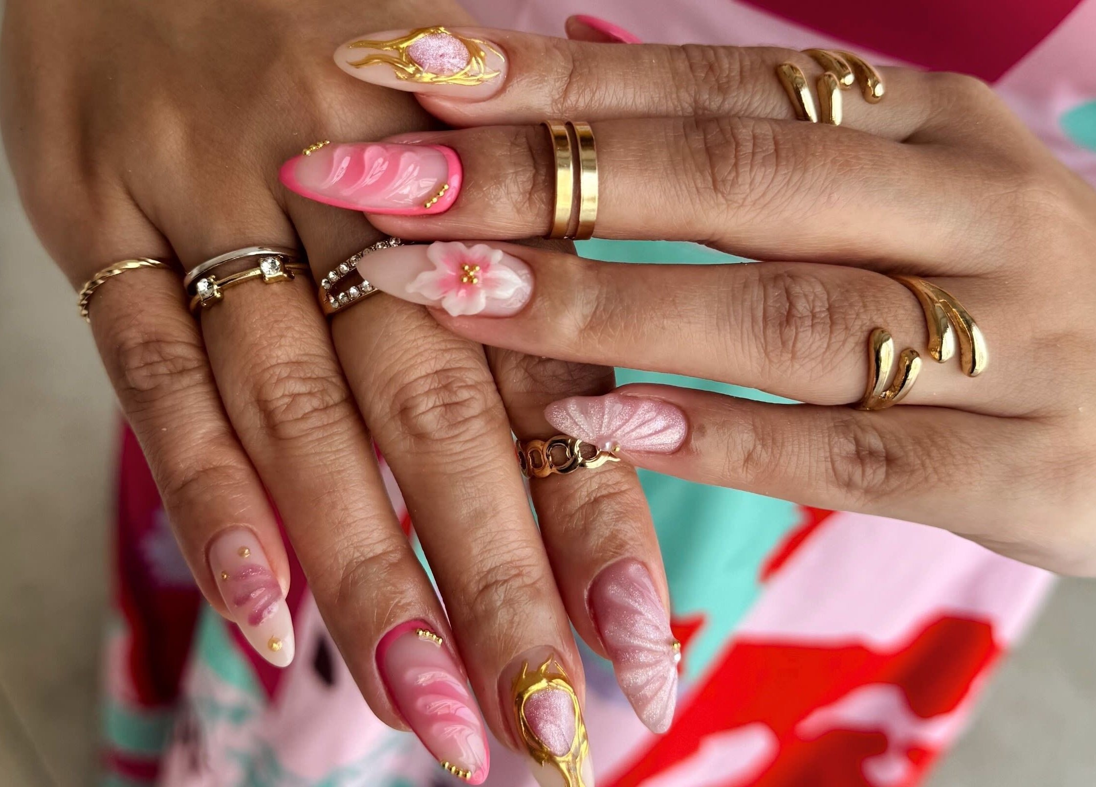 Intricate nail art at Lish Beauty Bar - JLT, Dubai, Dubai, AE showcasing detailed designs and gold accents.