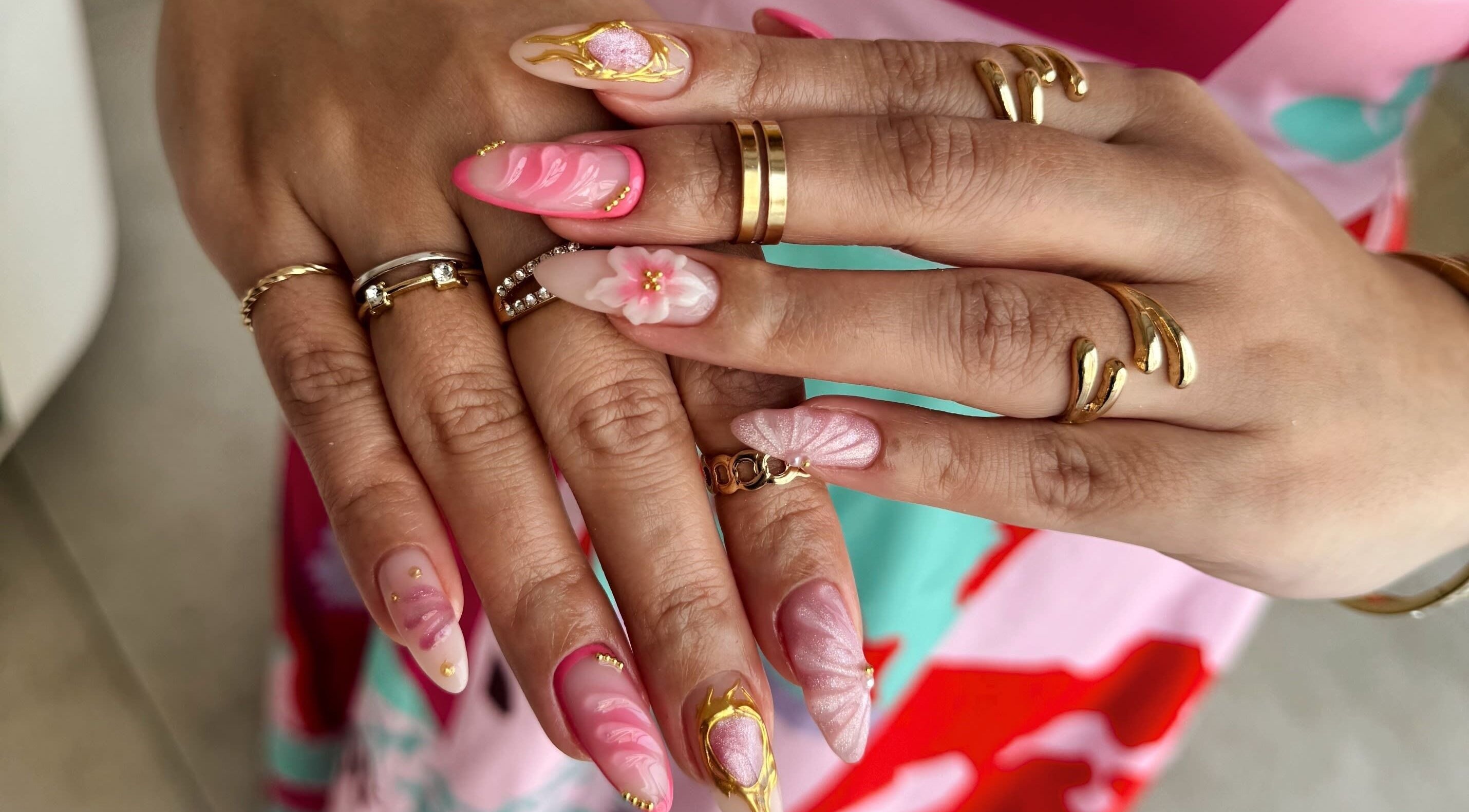 Intricate nail art at Lish Beauty Bar - JLT, Dubai, Dubai, AE showcasing detailed designs and gold accents.